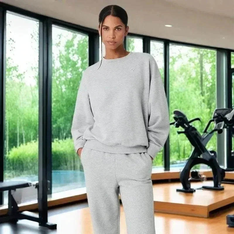 Autumn Women's Sweatshirts Casual New Loose Long-sleeved Pullovers Women Solid Color Black Sports Crew-neck Hoodies Gym Tops