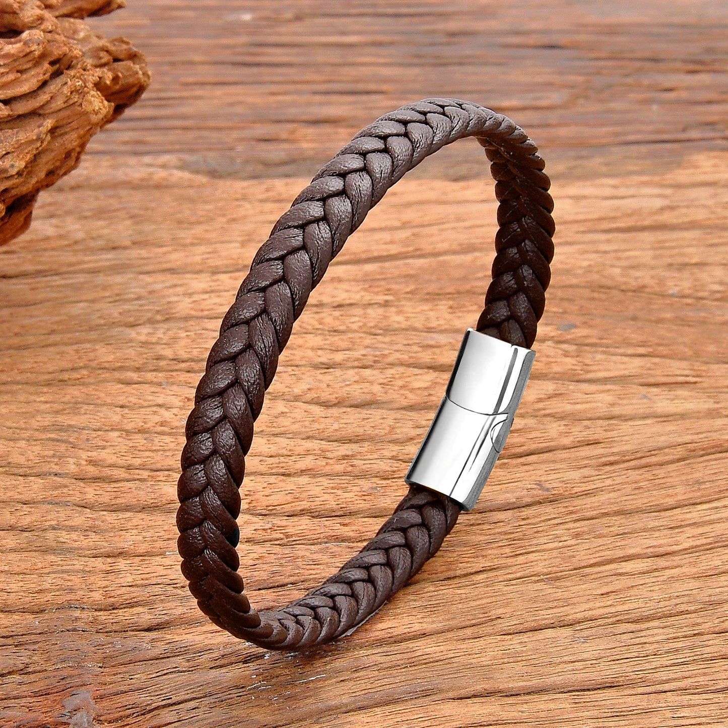 Simple Classic Stainless Steel Bracelet for Women Men Genuine Braided Leather Bangles Special Birthday Party Couple Jewelry Gift