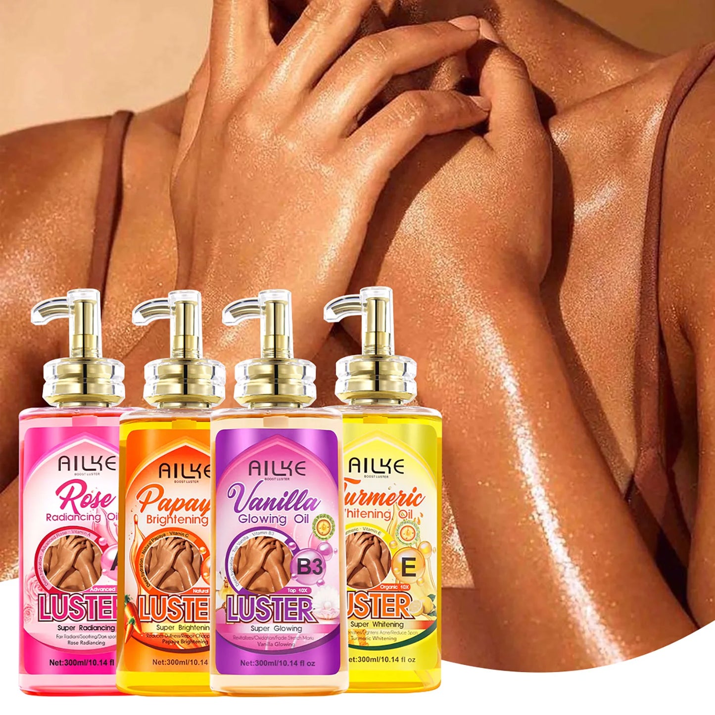 AILKE Whitening Body Oil, Moisturizing, Nourishing, Smooth Skin, Reduce Dark Spots, Suitable For All Skin Types, 300ml