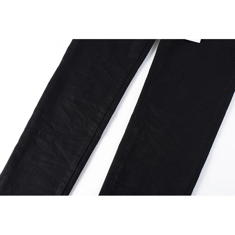 The Best Seller American High Street Men's Distressed Blank Black Stretch Skinny Button Fly Ripped Jeans Pants