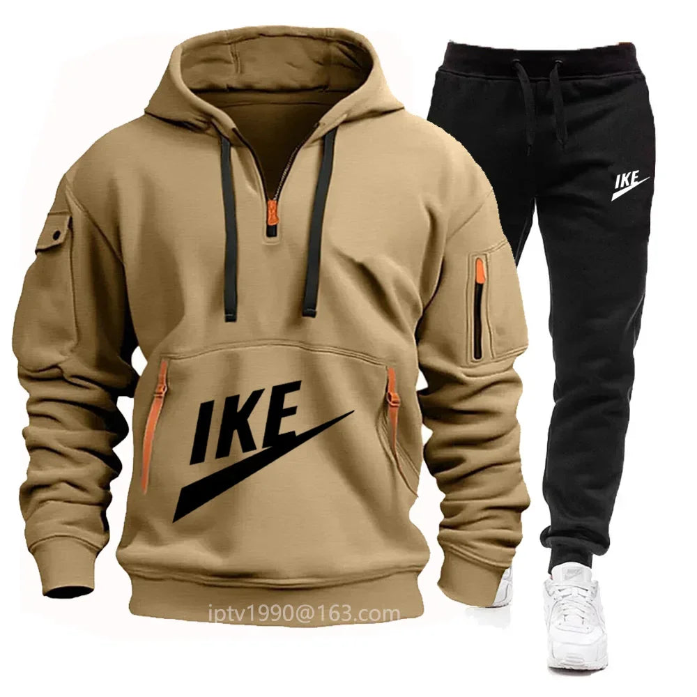 2025 new men's autumn and winter hoodie set fitness sports multi-zipper long-sleeved hooded jumper + 2 sets of casual pants