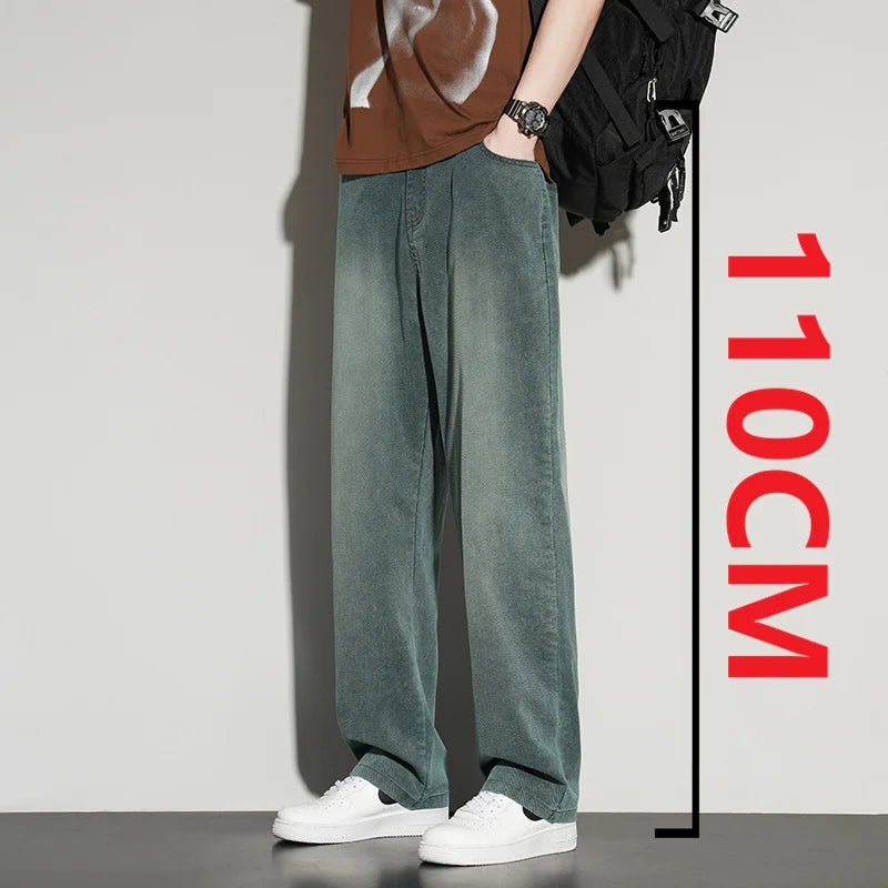 2025ss Autumn 190cm Big Tall Men Stretch Pants Extra Long Length 115cm Pants Large Size Straight-leg Jeans Sports Leisure Clothi