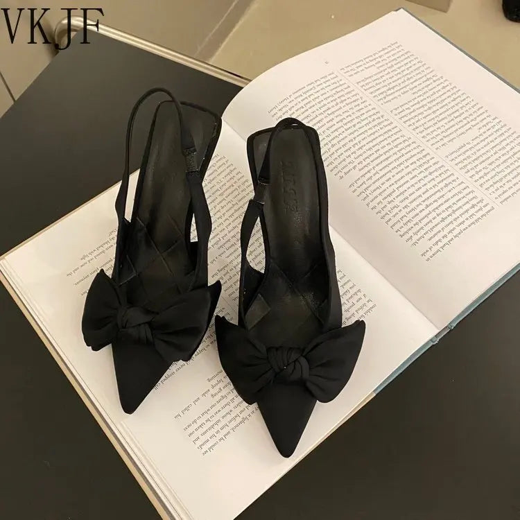 Women Shoes 2024 Spring New Butterfly Knot Women Slingbacks Heels Shoes Sexy Dress Thin Heel Pointed Toe Ladies High Heels Women
