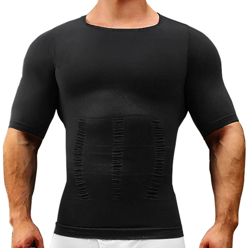 Mens Slimming Body Shaper Short Sleeves Shirts Abs Abdomen Slim Gym Workout Tummy Control Compression Tops Fitness Shapewear