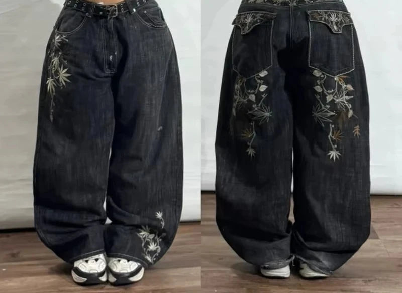 Street Vintage Jeans New Y2K Harajuku Wash Blue Multiple pockets Baggy Jeans Denim Pants Mens Womens High Waist Wide Trousers