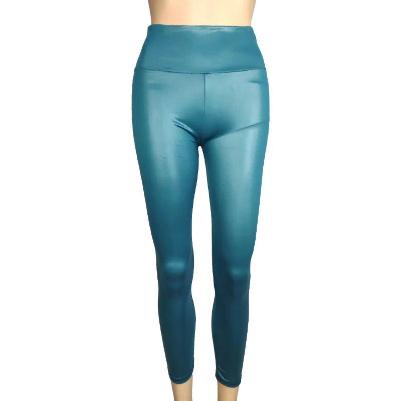 Trendy New Women's Leggings High Waisted Tight and Sexy Faux Leather Pants Colorful Yoga Pants for Women