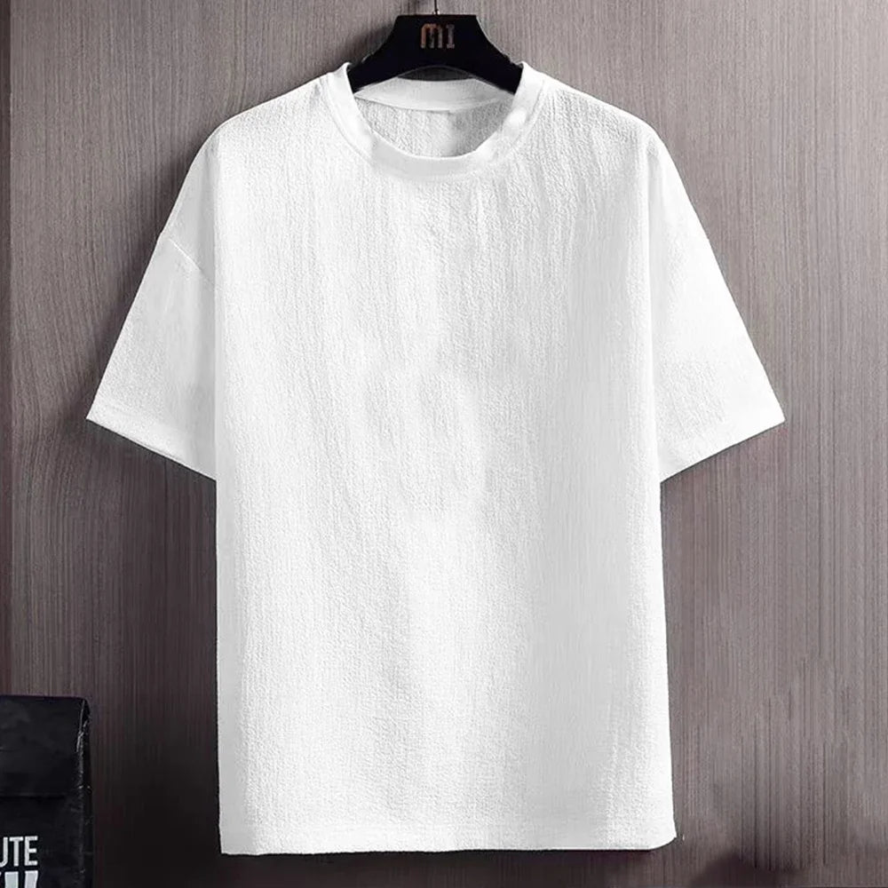 New Men's Casual T Shirt Ant Wrinkles T-Shirt Summer Half-Sleeved Loose Fashion T Shirt Base Shirt Solid Handsome Short-Sleeved