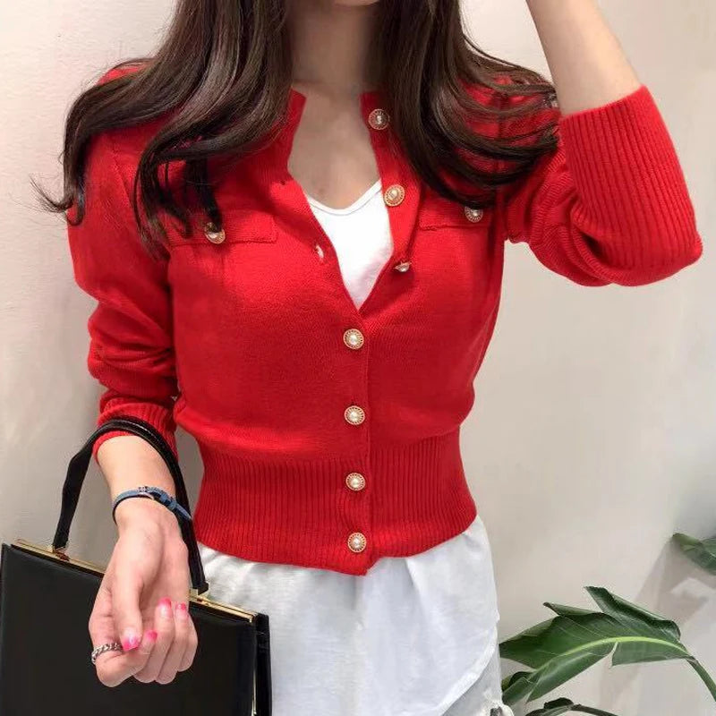 2026 Autumn Long Sleeve Fashion Women Cardigans Sweater Knitted Coat Short Casual Single Breasted Korean Slim Chic Ladies Tops