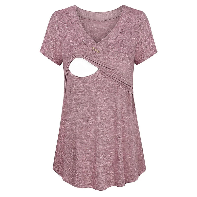 Casual Womens Maternity T-Shirt Top Summer Soild Color Short Sleeve Tee Shirt Crew Neck Basic Nursing Tops Comfort Tee