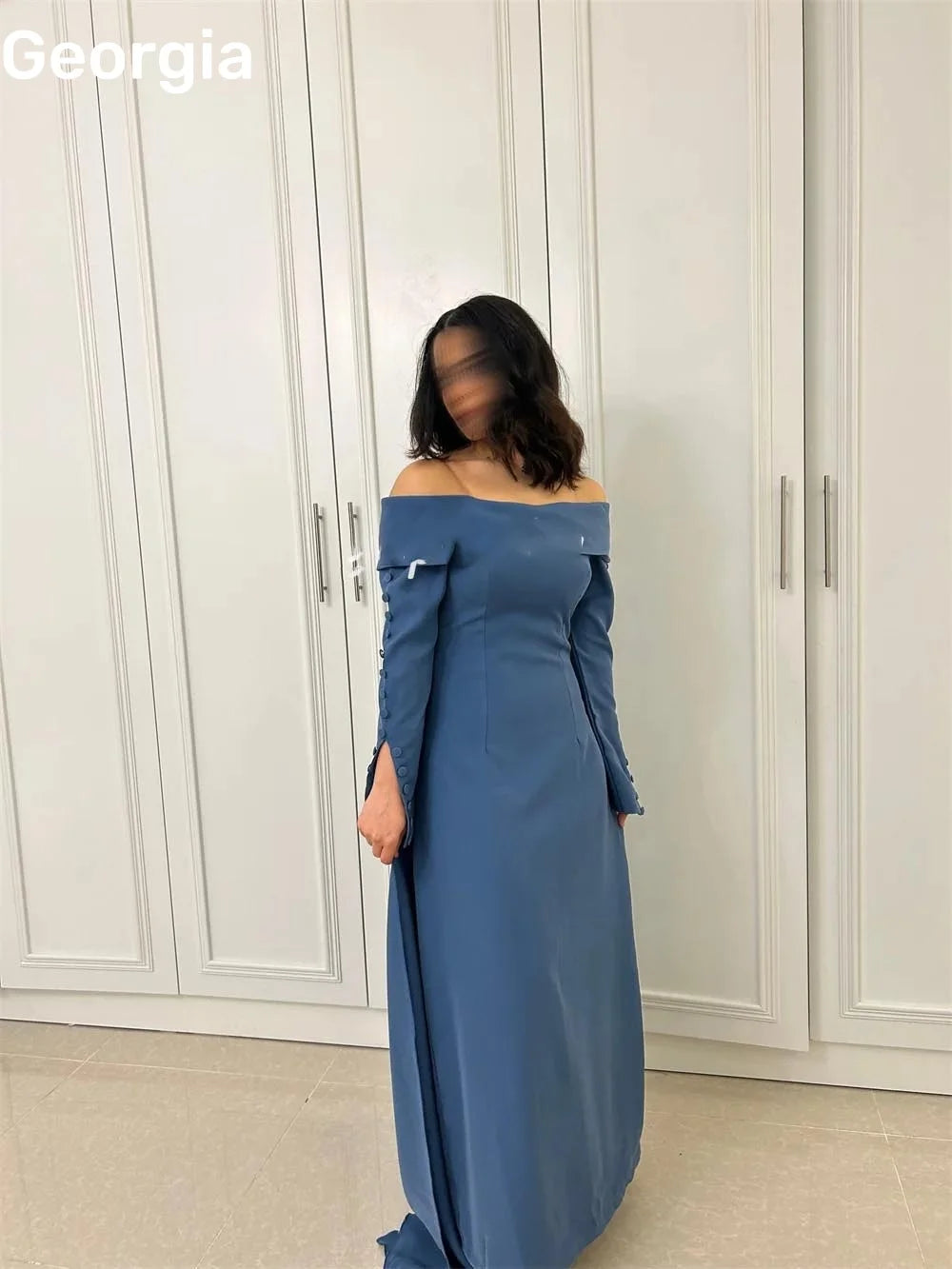 Wedding Party Dress Customize Column Off-The-Shoulder Dubai Luxury Evening Dress Floor-Length Long Sleeves Elegant Dresses