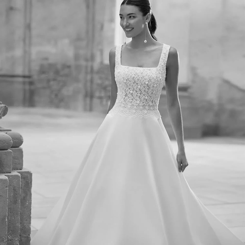 Customized Classic Wedding Dresses Woman's A Line Sexy Appliques Long Sleeve Boat Neck High Split Bride Gowns Formal Vestidos