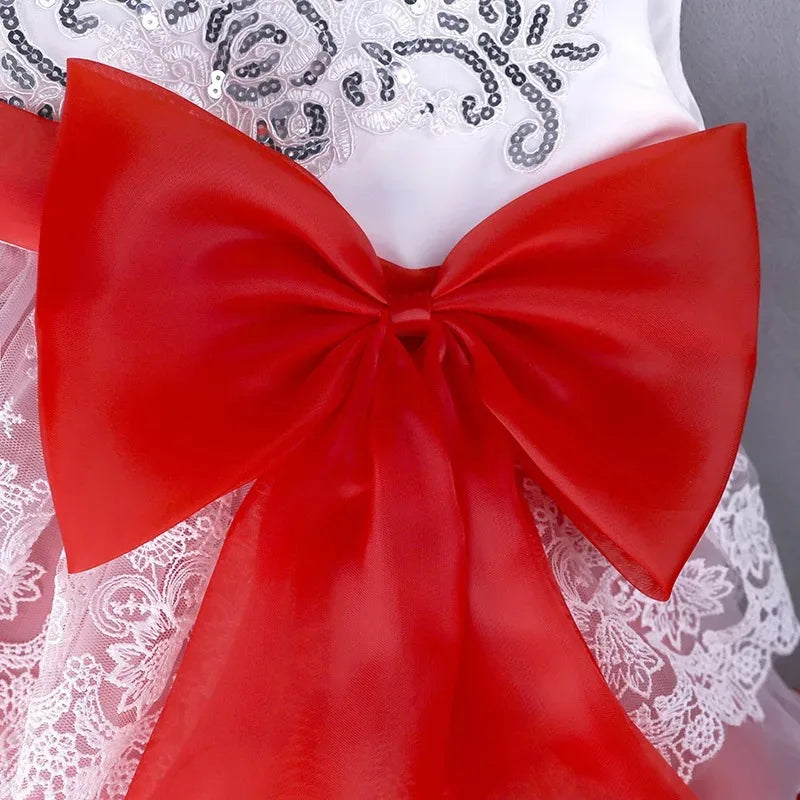 Flower Girl Wedding Dress Girls Princess Dress Tulle Lace Sleeveless Pleated Robe Bow Belt Formal Pageant Bridesmaid Cloth