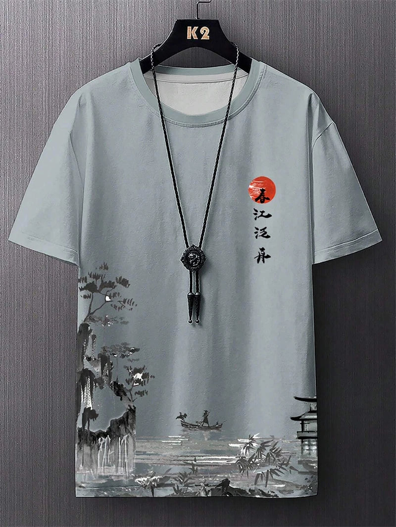 Simple Fashion Ancient Style T Shirts For Men Summer Trendy Crew Neck 3D Printed T-Shirts Loose Streetwear Harajuku Kids Tees