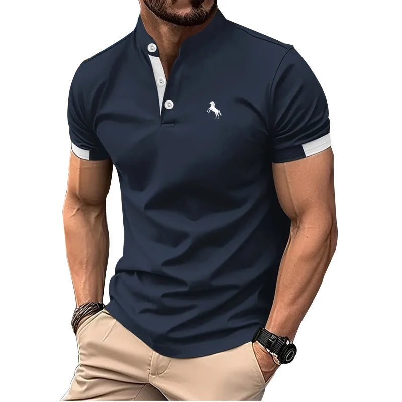Men Clothes Spring Summer Casual Fashion Short Sleeve Stand Collar Polo Shirt Logo Print Men Clothes Slim Fit Polo Shirt