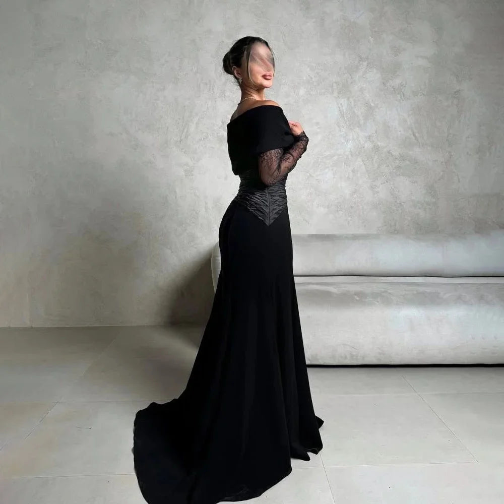 Customized Mermaid Evening Dress Gorgeous Satin Prom Dresses Lace Applique Formal Occasion Shining V Neck Party Gown Robe Soiree