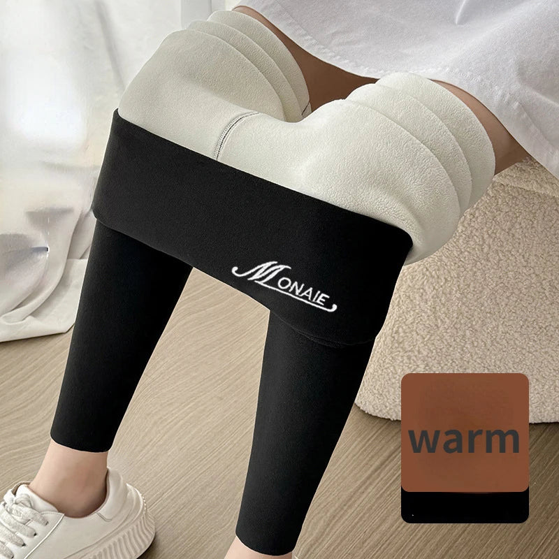 Winter Cashmere Leggings Women Solid Warm Leggings High Waist Slim Stretchy Pants Big Size Adding Velvet and Thickening Pants
