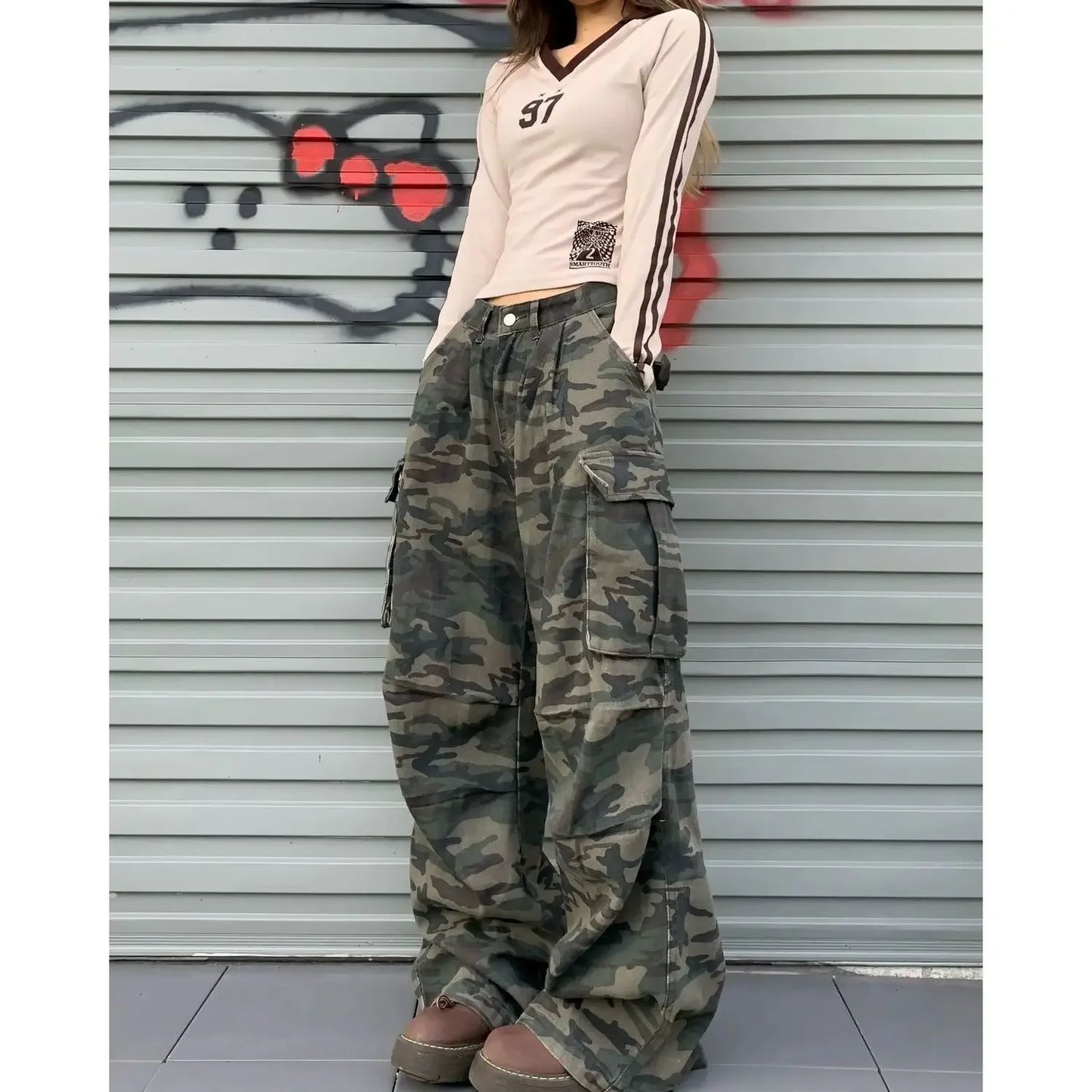 Vintage Women's Jeans Loose-Fit Slimming Casual Wide-Leg Trousers American Style Streetwear Denim Cargo Pants