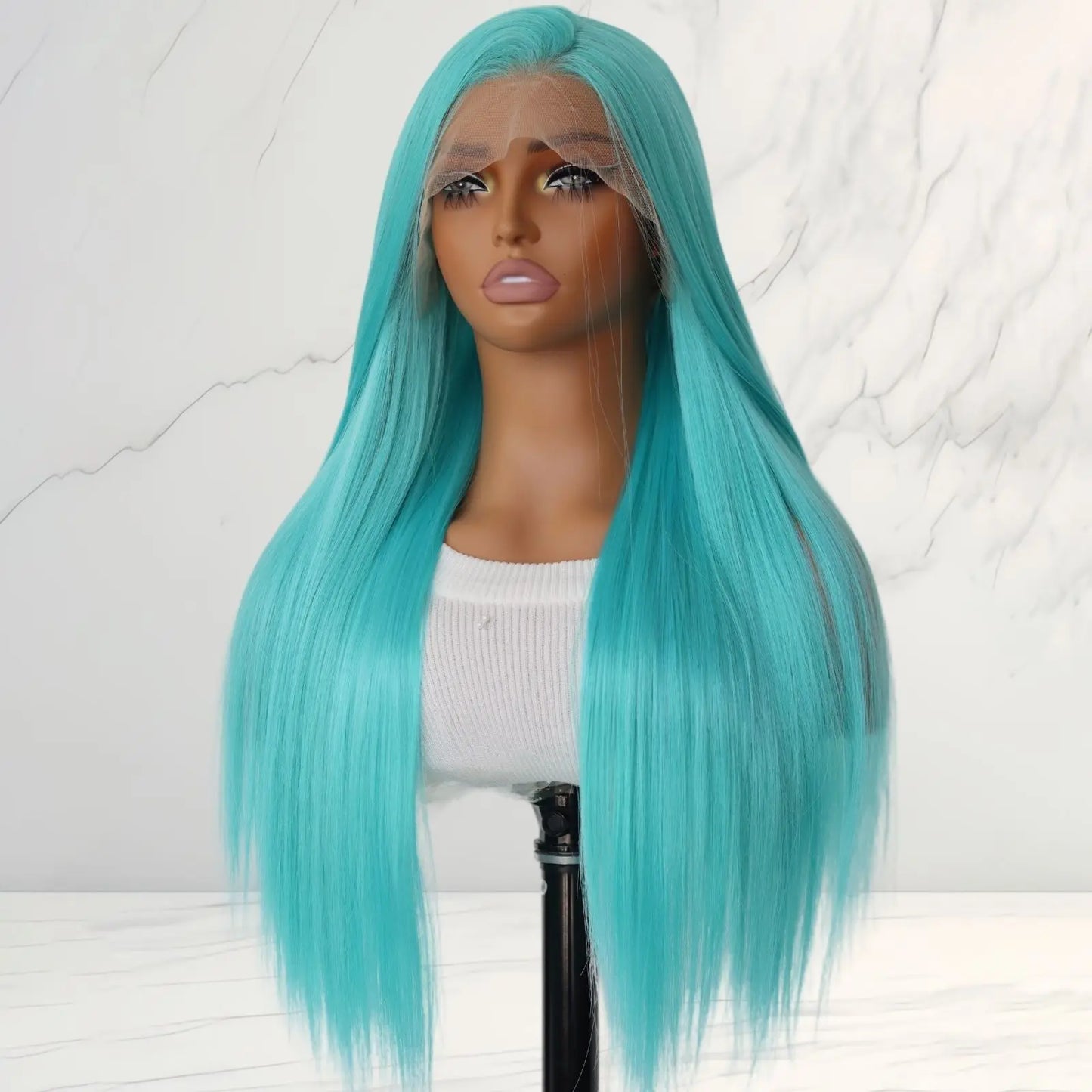 Mint Blue Color Synthetic Lace Front Wigs for Fashion Women 24 Inch Long Silky Straight Hair Mint Green Wig 13x4 HD Lace Front W