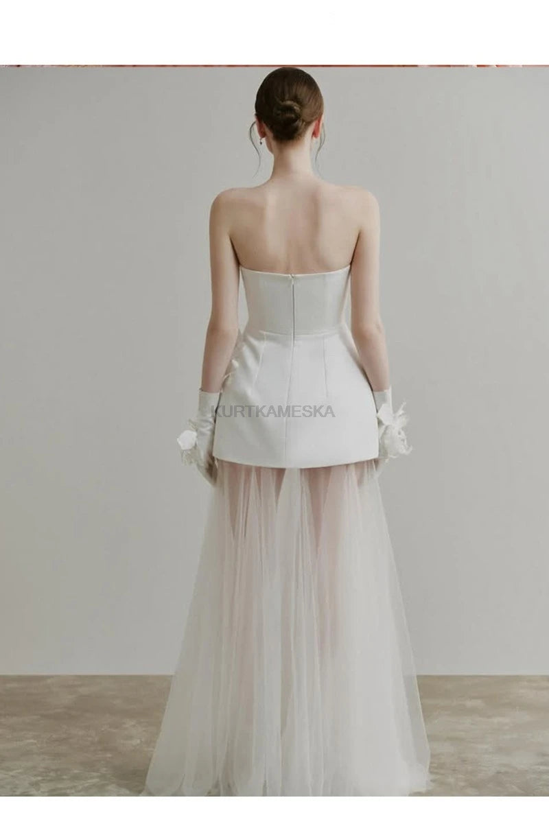 Wedding Dresses Sweet Flower Strapless For Women 2025 Satin White Evening Dress Elegant Floor-length Simple Wedding Shooting