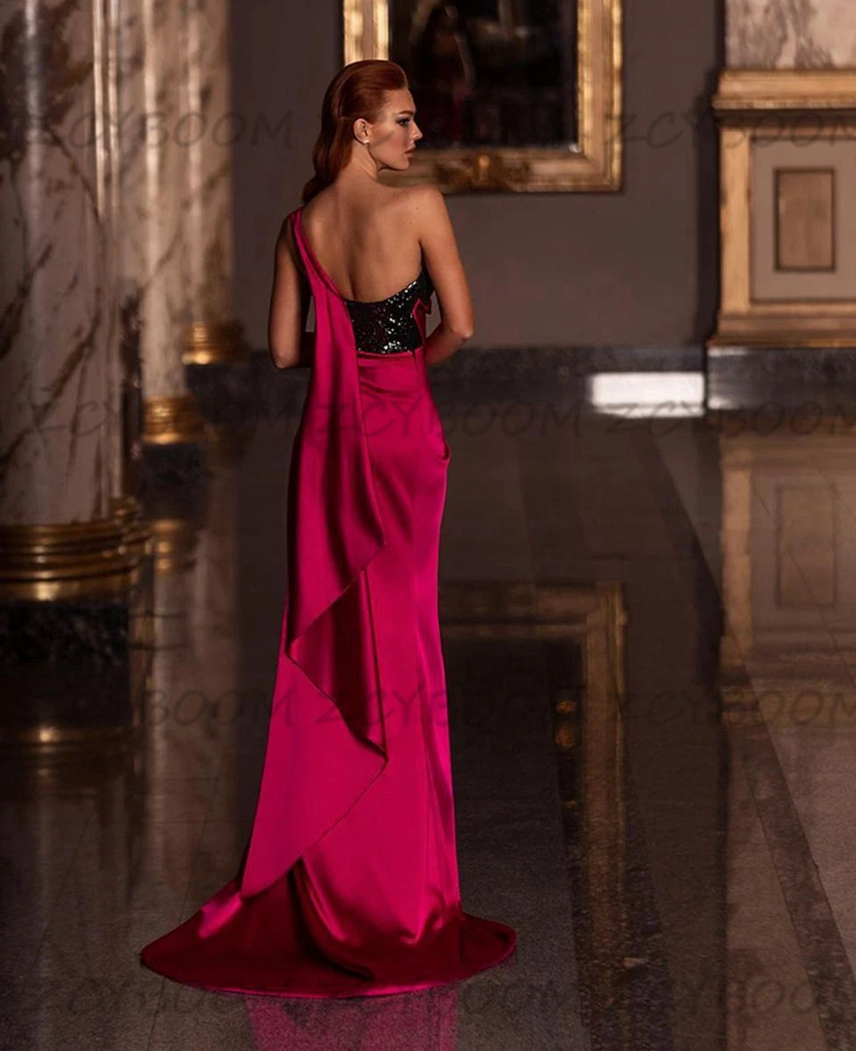 One Shoulder Mermaid Evening Dresses 2025 & 2026 New Women Formal Party Vestidos De Gala Elegant Robes De Soirée Sexy Split Prom Gowns