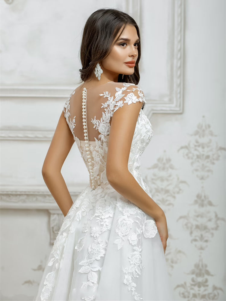 Short Wedding Dresses White For Women Cap Sleeve Lace Appliques Boho Bridal Gown Princess Cute Robe De Mariée Illusion Back