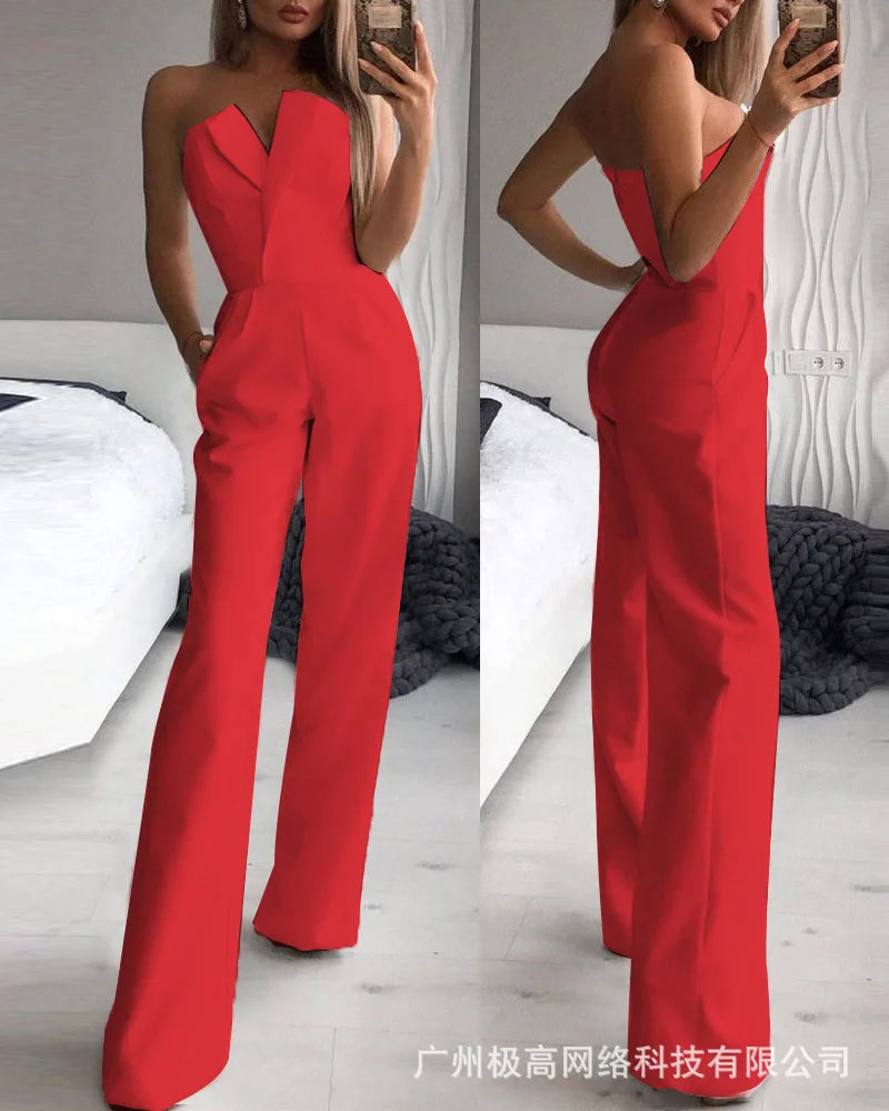 Jumpsuits for Women Jumpsuits Sexy Strapless Slim Office Lady Elegant Chic Sleeveless Black White Red Casual Romper Bodysuit