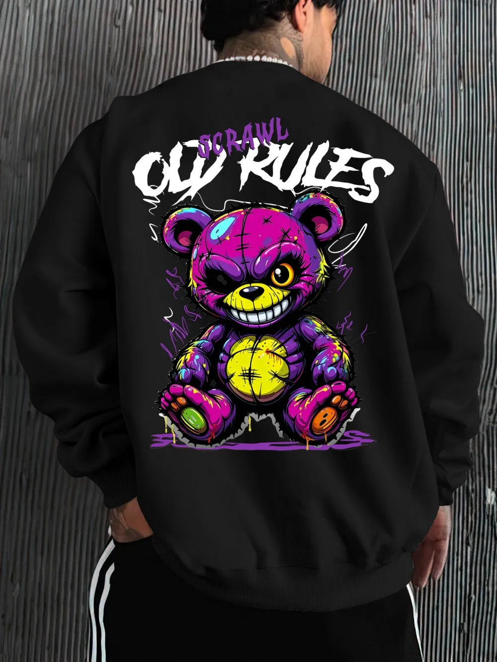 European and American men's autumn fashion teddy bear letter print soft and comfortable long sleeved hoodie outdoor street top