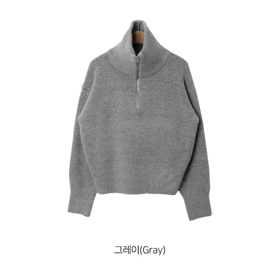 Women's Casual Loose Knitted Sweater Autumn Winter Chic Design Versatile f Zipper Stand Collar Color Top