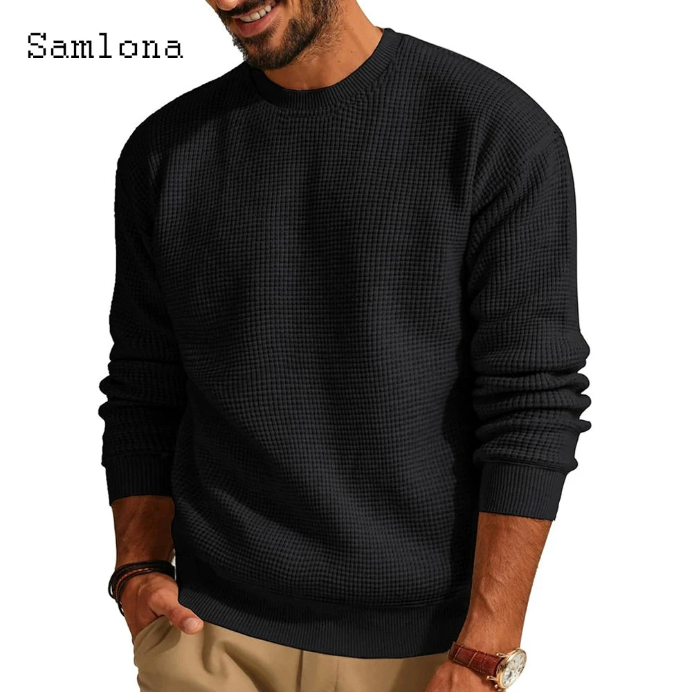 Samlona Men Retro Knitted Sweaters Vintage Jumpers 2025 Autumn Basic Top Pullovers Mens Long Sleeve Fashion Knitting Sweater New