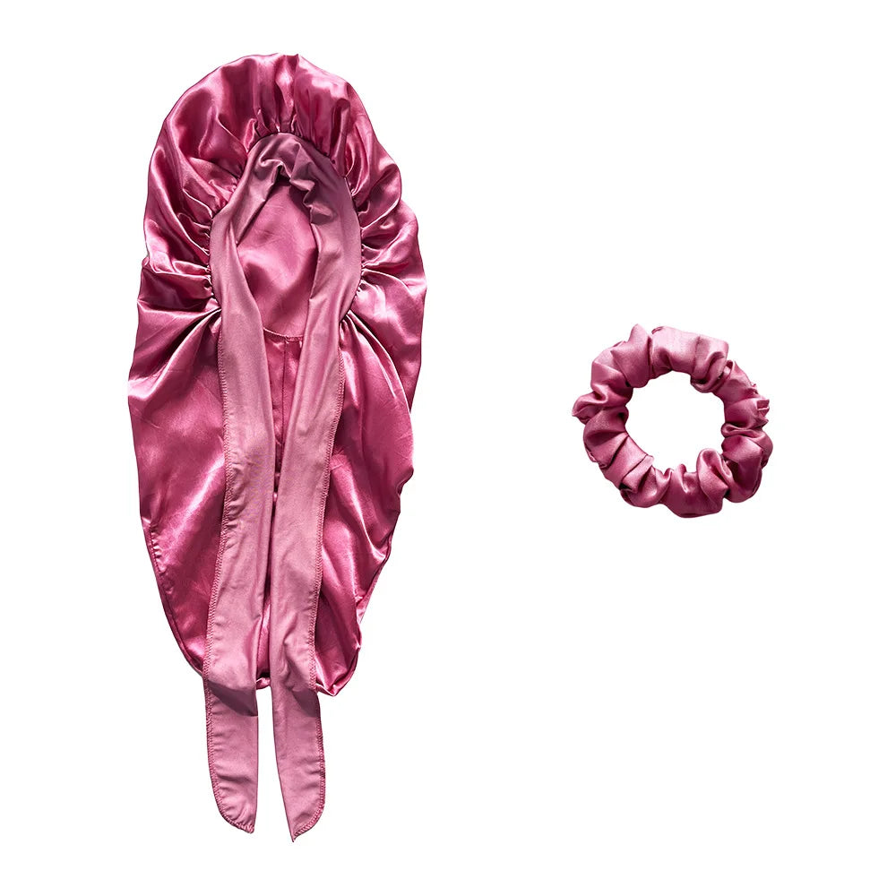 Women Bonnet Satin Sleeping Hat Long Tail Braid Hair Night Sleep Cap Head Cover Bonnets Shower Caps for Sauna Bathing Bonnet