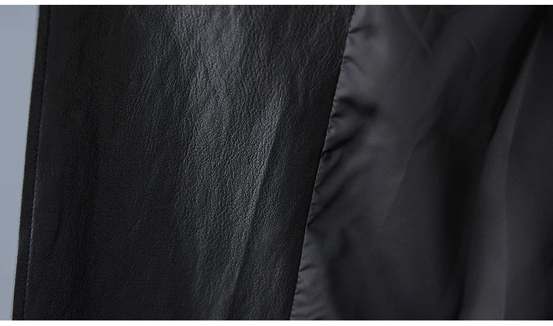 Casual Loose PU Leather Jaet Long Stand Collar Windbreaker Outerwear Faionable Design Sense Asymmetrical High-End Feeling