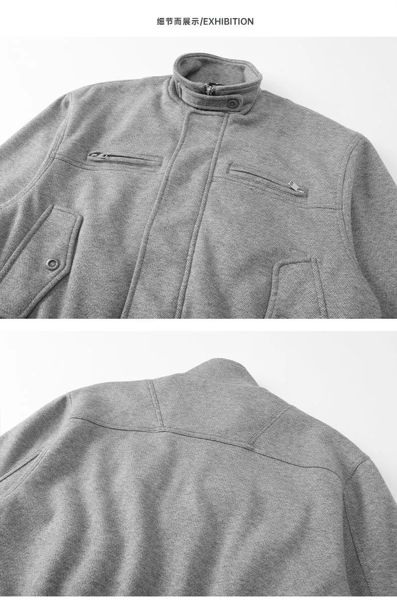 Autumn Winter Woolen Bomber Jacket Men Stand Collar Vintage Fashion Loose Casual Short Cargo Jacket Korean Streetwear Coat