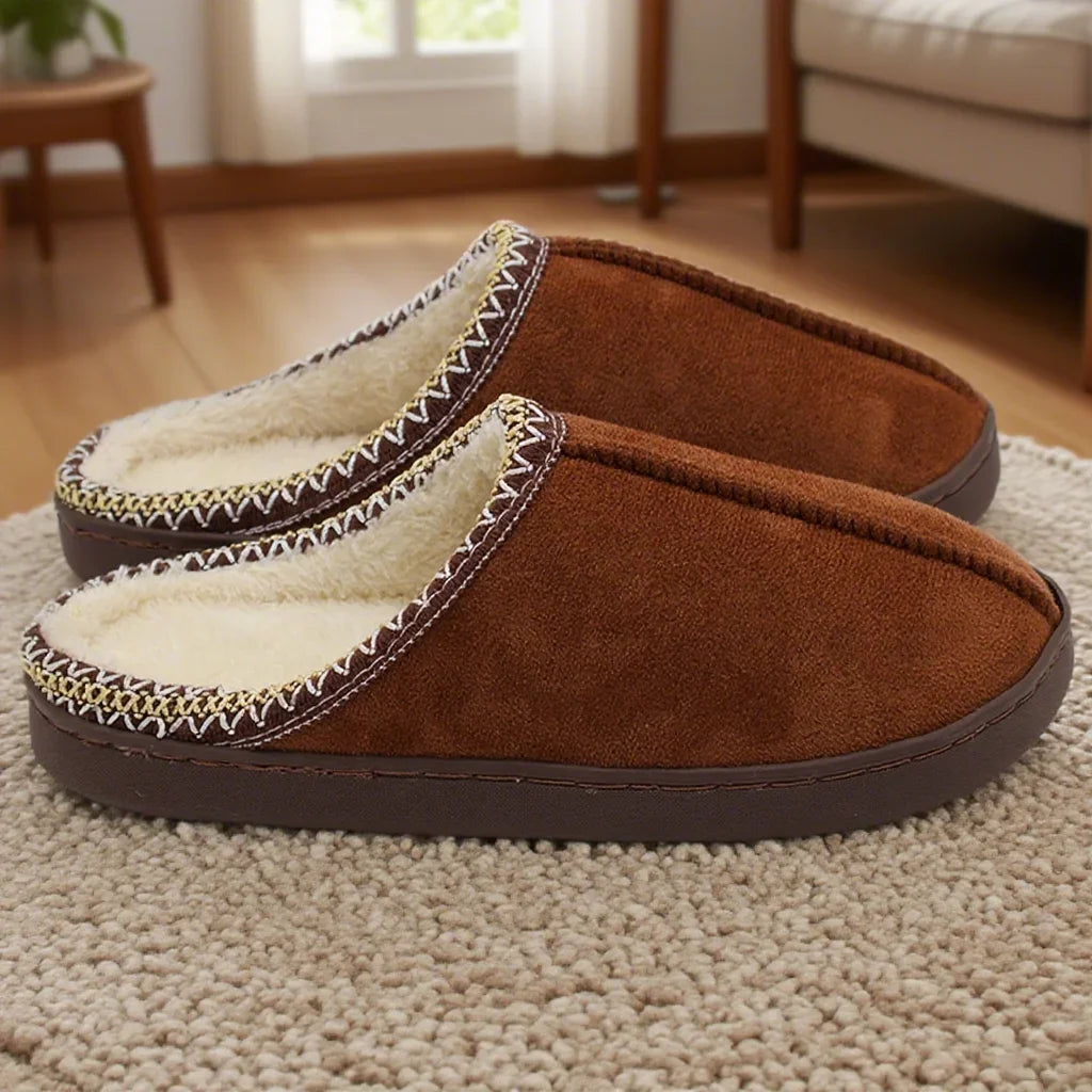 Cotton Slippers for Autumn and Winter Indoor Thick-Soled Non-Slip Couple Warm Fleece-Lined Soft Sole
