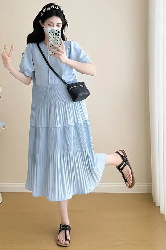 I79359# Pregnant Womens Clothing Cakedress Simple Loose Elegant Summer New Arrival Women Pregnant Mid-Long Maternity Dresses