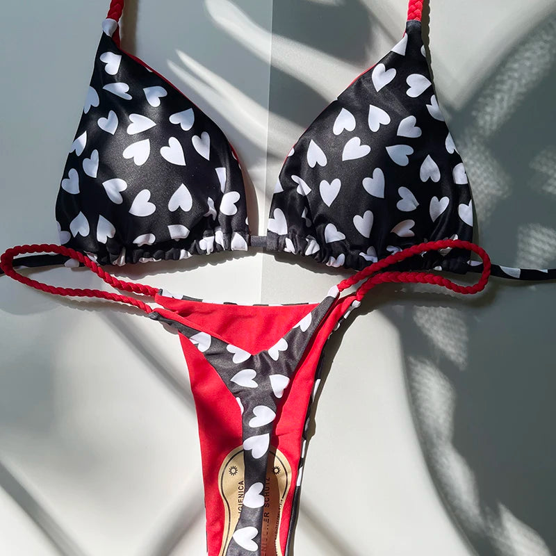 Bikini Women Cute Heart Print Swimwear Brazilian Sexy Thong Swimsuit Bathing Suits Women 2026 Biquini Beach Swim Wear Bikini Set