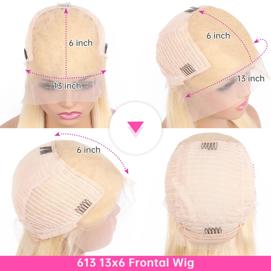 613 Blonde Bob Wig Human Hair Straight 12 Inch 180% Density 13x4 HD Transparent Lace Front Wigs Virgin Brazilian Hair For Women