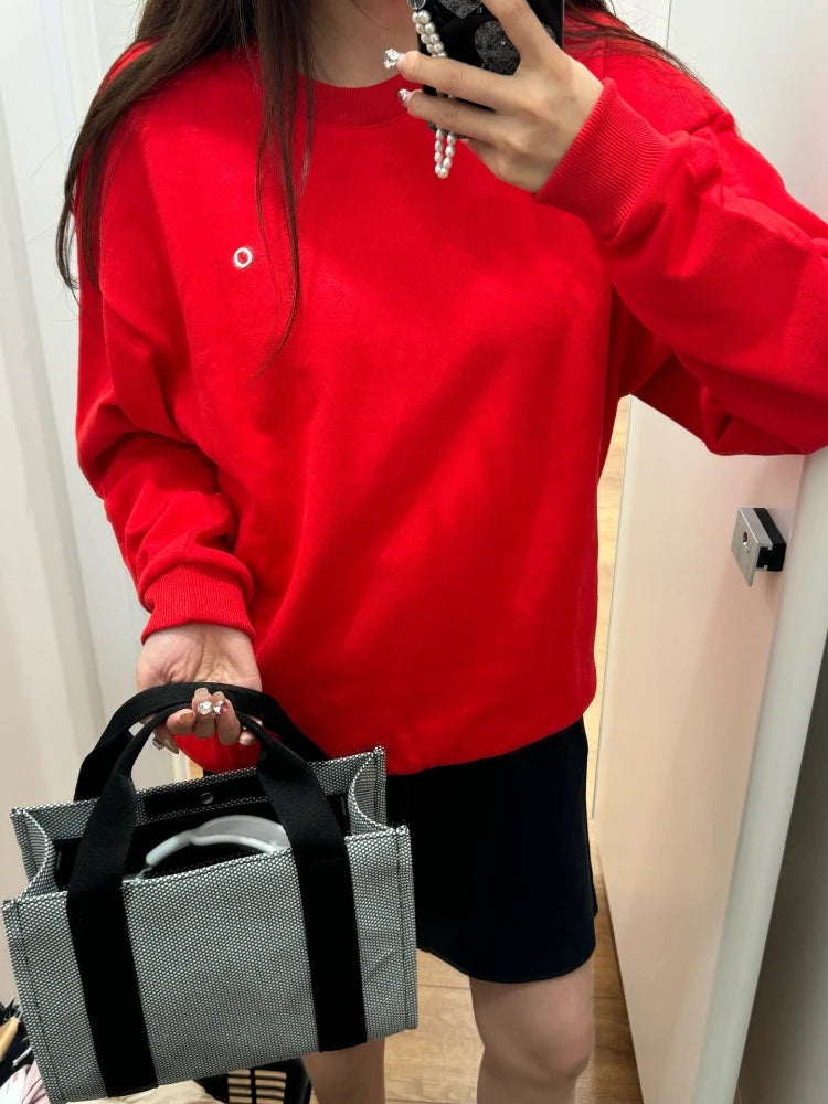 Black Loose Sports Pullovers 2025 Autumn Casual O-Neck Women's Sweatshirts Classic Letter Simple Long Sleeve Hoodies for Women