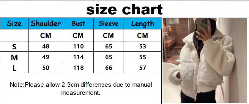 Lamb's Wool Winter Jacket Women Fashion Thickened Stand Collar Short Jacket High Street Black White Zipper Jackets for Women