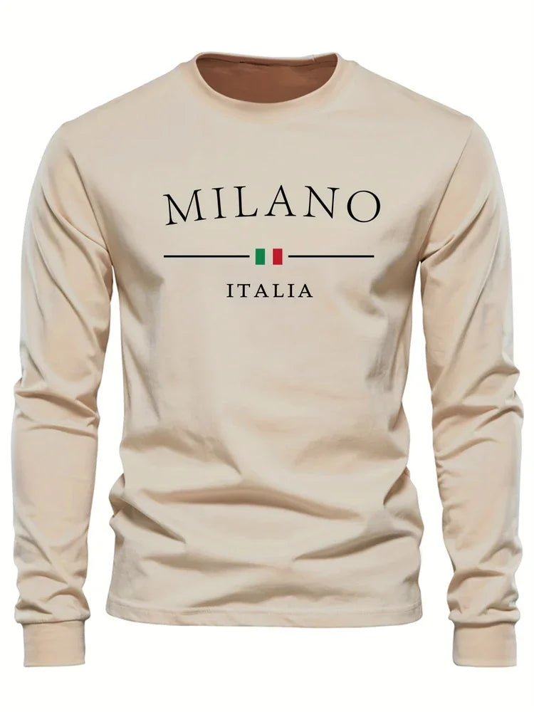 Men's Spring And Fall Fashion Casual Long-sleeved T-shirt Loose PARIS Letters Printed Pullover Round Neck Long Sleeve Sweatshirt