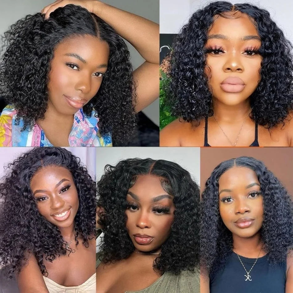 Kinky Curly Bob 13x4 4x4 Lace Front Human Hair Wig Deep Wave Short Bob 100% Human Hair Brazilian Natural Black Wigs For Women