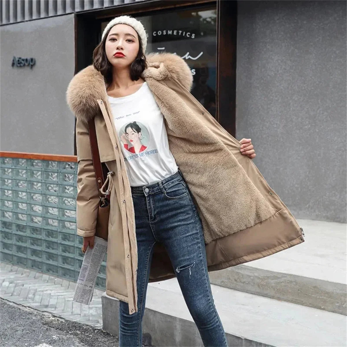 Winter Parka Jacket For Women 2025 New In Long Sleeve Clothes Fashion Hooded Vintage Coat Thick Warm Casual Medium Length Coats