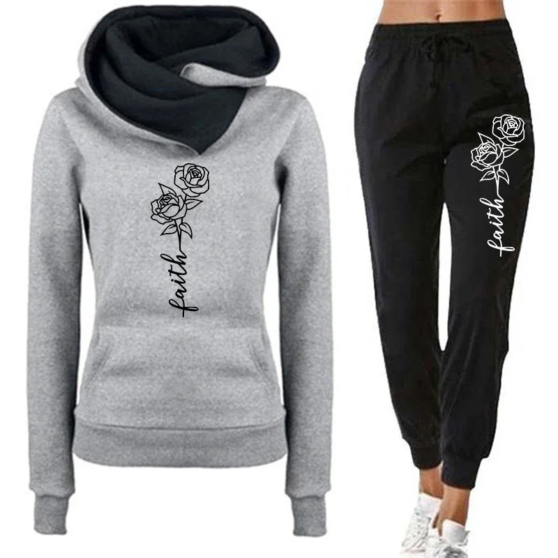 Womens Tracksuit Casual Hooded Sweatshirts Suits Flower Printing Jogging Sweatpants 2 Pcs Set Woman Clothing Sports Outfits 2026