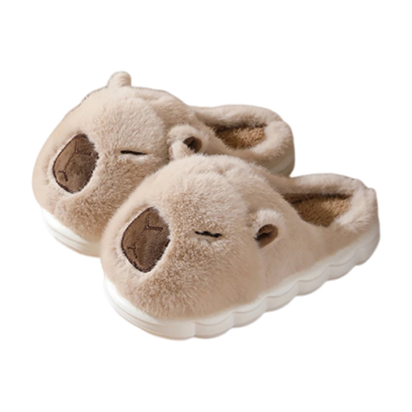 Capybara Flat Thermal Slippers Anti Slip Warm Slip-On House Shoes Half-Covered Soft Plush Slippers for Winter Autumn