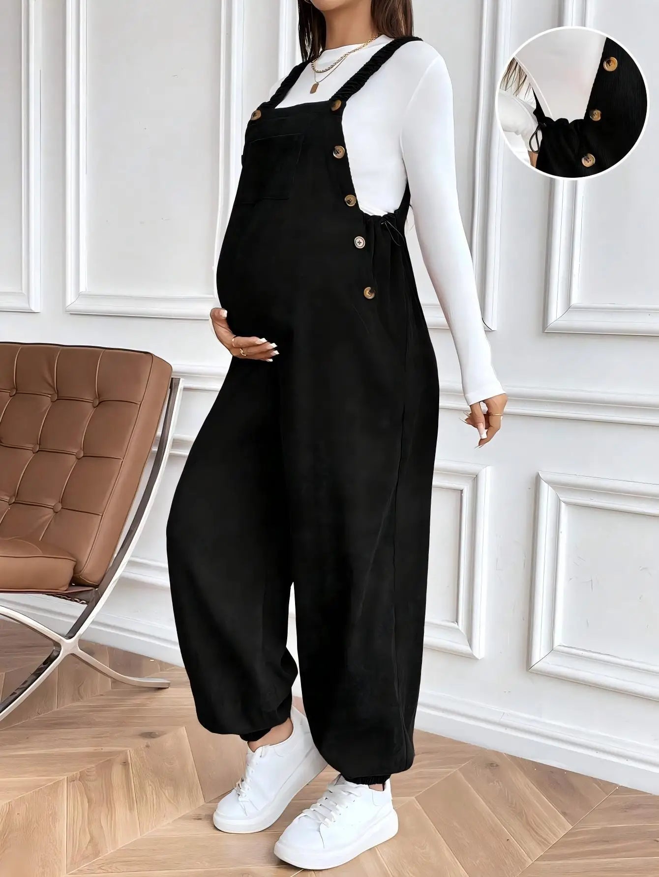 Maternity Clothes for Pregnant Women Pregnancy Clothing 2025 Autumn Winter Adjustable Waist Fashionable Loose Corduroy Overalls