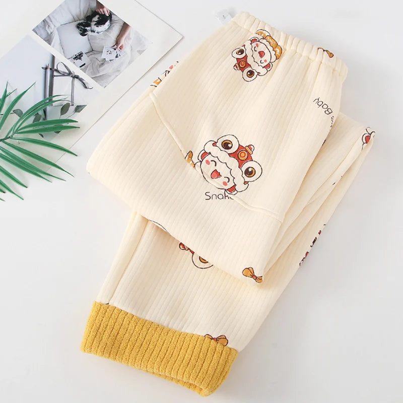 Mickey Thermal Winter Maternity Pajama Pants Adjustable Waistband Soft Fleece Pregnant Women Sleepwear for Autumn Winter Nursing