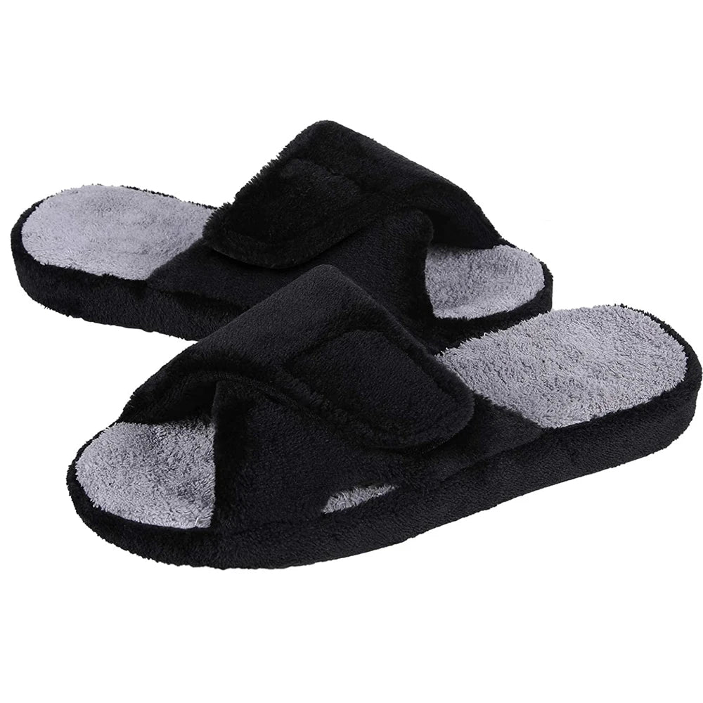 Litfun Four Seasons Cotton Slippers For Women Casual Flat Slippers With Adjustable Straps Female Breathable Soft Cozy Home Shoes