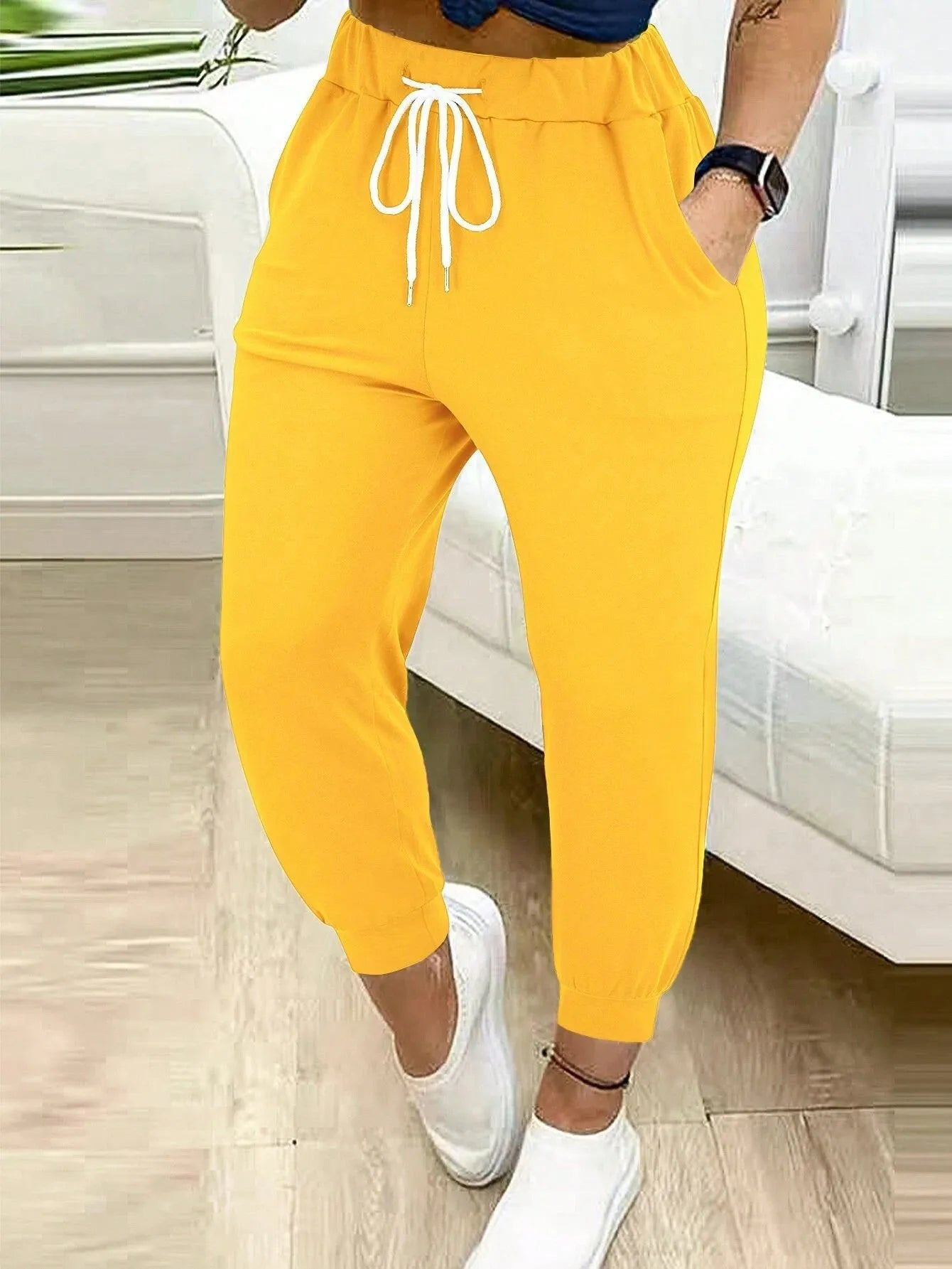 Plus size European and American cross-border autumn and winter new casual solid color pocket leggings