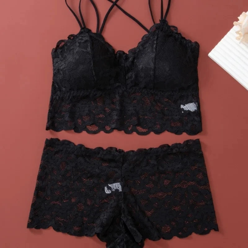 4pcs Sexy Comfortable Fashion Casual Lace Women's Underwear Set Gathered No Steel Ring Beautiful Back Bra Set Panty