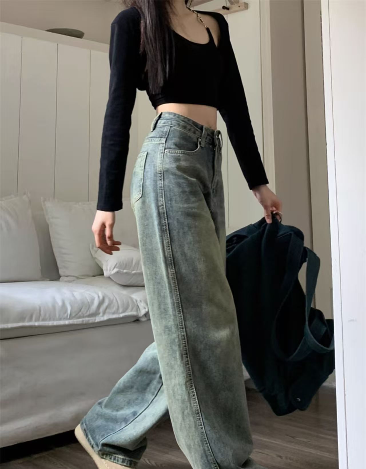 2025 New Retro Style, Washed Plain Loose Fit, Casual Style, Zipper Button Closure Jeans, Suitable For All Seasons, Versatile And Error Free.