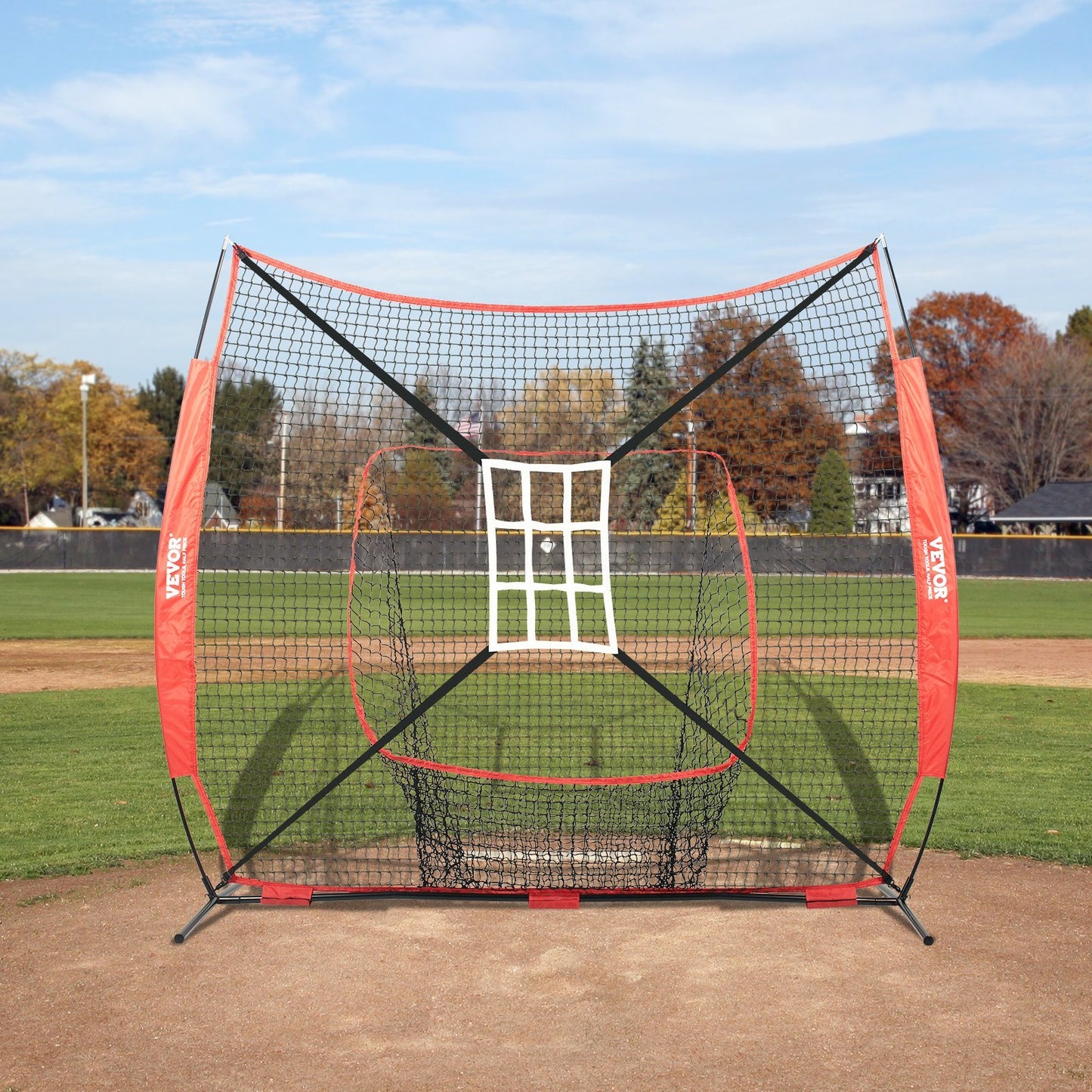 7x7 Ft Baseball Softball Practice Net, Portable Baseball Training Net For Hitting Catching Pitching, Backstop Baseball Equipment With Bow Frame, Carry Bag, Strike Zone, Ball, Tee, Ball Collector